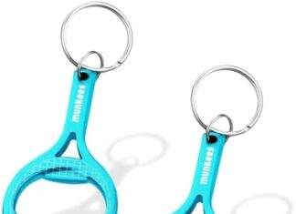 munkees Tennis Bottle Opener Keychain 2 Pack Aluminium Key Opener, Outdoor Travel Accessories (LightBlue)