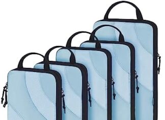 Compression Packing Cubes, BAGSMART 6 Set Travel Packing Cubes for Carry on Suitcases, Compression Suitcase Organizers Bag Set & Travel Cubes for Luggage, Lightweight Packing Organizers with Shoe Bag Sky Blue