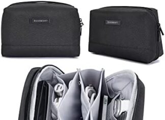 BAGSMART Electronics Organizer Pouch, Travel Tech Organizer Bag for Travel Essentials, Cord Organizer Bag as Travel Accessories for Men Women, Portable Charger Organizer with Handle, Black