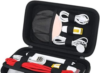 BOVKE Hard Electronics Organizer, Travel Cable Organizer Bag, Tech Organizer Case for Power Adapter Chargers Cables Earbuds Flash Drives and Other Electronics Accessories & Supplies, Black
