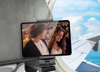 WixGear Universal Airplane in Flight Tablet Phone Mount, Handsfree Phone Holder for Desk with Multi-Directional Dual 360 Degree Rotation, Pocket Size Travel Essential Accessory for Flying.