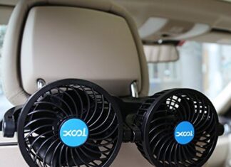 XOOL Electric Car Fans for Rear Seat Passenger Portable Fan Headrest 360 Degree Rotatable Backseat Car Fan 12V Cooling Air Fan with Stepless Speed Regulation for SUV, RV, Vehicles