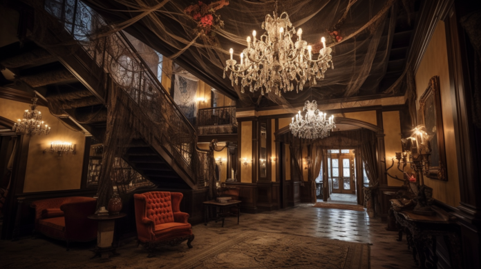 Halloween themed hotel lobby
