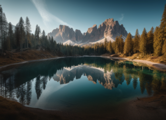 Escape to the Peaks: The Top 5 Dreamy Dolomite Hotels for 2023-2024 Majestic Dolomites mountains mirrored perfectly in a calm azure lake,