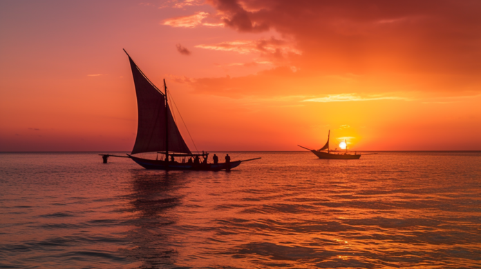 Zanzibar sunset, over the calm Indian Ocean