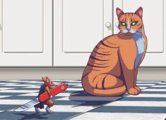 I’m immediately in love with this turn-based RPG where a pocket knife-wielding mouse fights cats