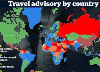Eye-opening map reveals MANY destinations around the world where Americans are urged NOT to travel