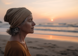 Solo Travel Over 40 in Bali: A Journey to Self-Discovery A mature solo traveler overlooking a peaceful Bali beach at sunset, symbolizing the tranquil and adventurous spirit of solo travel over 40 in Bali