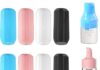NELSHP Travel Bottle Covers,8 Pack Silicone Travel Size Container Sleeves,Stretching Travel Accessories for Shampoo Lotion Conditioner Wash Body Bottles(Blue/Black/White/Pink)