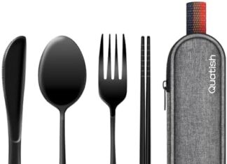 Travel Utensils with Case, Quatish Portable Silverware Set for Work, 304 Stainless Steel Reusable Travel Cutlery Set, Fork and Spoon Set for Camping, Picnic, Gadgets, Lunch Box for Men