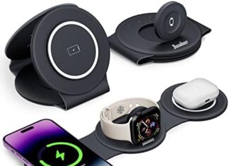 3 in 1 Charging Station for Apple Multiple Devices, Foldable Travel Wireless Charger 18W for iPhone 15 14 13 Pro Max Plus &Apple Watch Series/Airpods