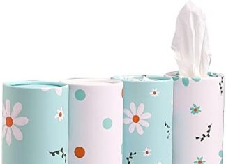 Car Tissue Holder with Facial Tissues Bulk – 4 PK Car Tissues Cylinder, Tissue Holder for Car, Travel Tissues for Car Cup Holder, Refill Car Tissue Box Round Container