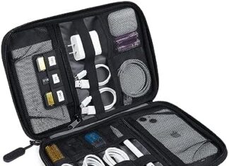BAGSMART Electronics Organizer Travel Case, Small Cable Organizer Bag for Essentials, Tech Organizer as Accessories, Cord Organizer for Phone, Power Bank, SD Card, Black