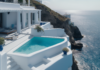 Luxurious infinity pool at our clifftop Greek villa View from the clifftop Greek villa overlooking the Aegean Sea