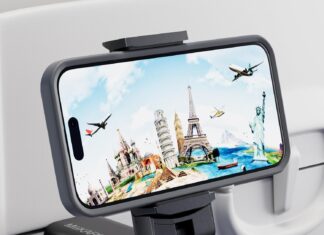 MiiKARE Airplane Travel Essentials Phone Holder, Universal Handsfree Phone Mount for Flying with 360 Degree Rotation, Accessory for Airplane, Travel Must Haves Phone Stand for Desk, Tray Table