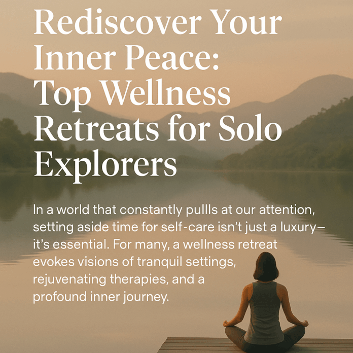 A woman meditating on a serene lakeside wooden platform, symbolizing peace and self-reflection during a solo wellness retreat journey A woman meditating on a serene lakeside wooden platform, symbolizing peace and self-reflection during a solo wellness retreat journey