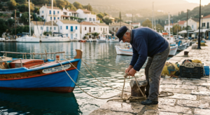 early morning in a small Greek fishing harbour