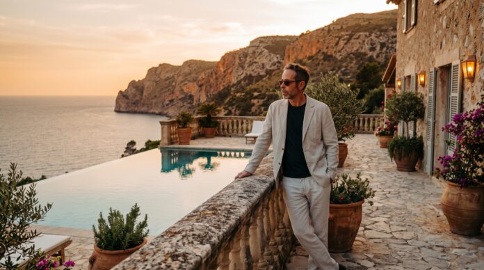 Solo luxury travel over 40 dining privately on an estate terrace Solo luxury travel over 40 dining privately on an estate terrace
