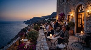 Luxury solo travel over 40 at an elegant hotel bar