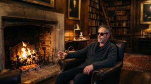 Luxury solo travel retreats guest sitting fireside in a candlelit Scottish Highland drawing room