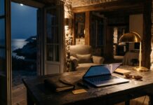 AI Travel Concierge: How to Build a Private Itinerary Engine Over 40 Private laptop workstation inside a Mediterranean stone villa