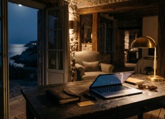 AI Travel Concierge: How to Build a Private Itinerary Engine Over 40 Private laptop workstation inside a Mediterranean stone villa